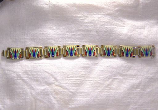 Bracciale alla moda in metallo placcato oro e smalto multicolore, tema egizio, stile Art Déco/vintage/etnico, 20x1,5 cm