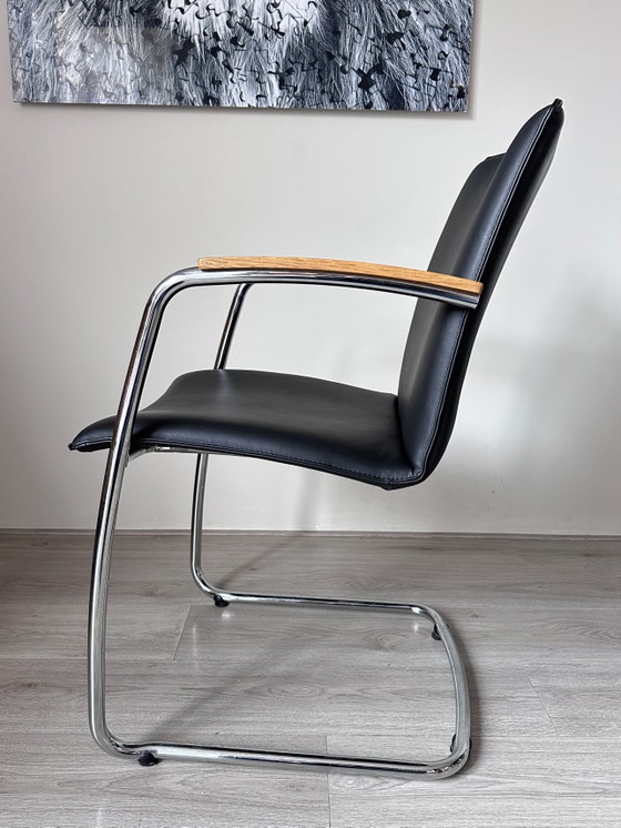 4x Leolux Freyr Design Chaises de salle à manger – Chrome, Wood, Modern (photo 4 of 12)