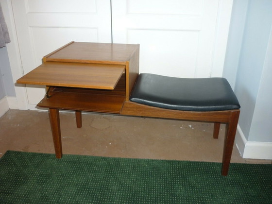 Vintage Teak Telephone Bench Unit with Vinyl Seat, 1960s – Benches (photo 3 of 5)