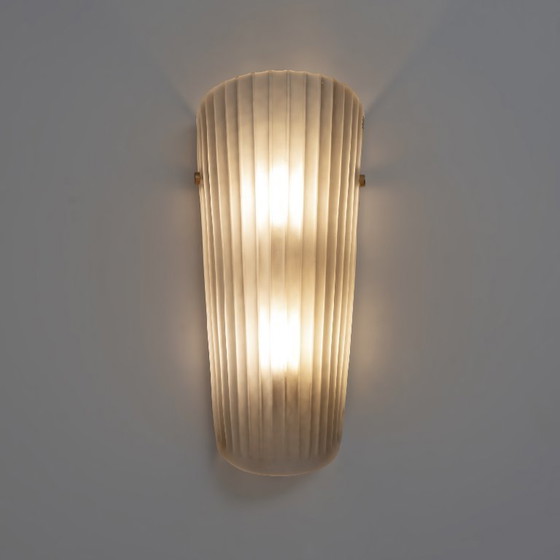 Image 1 of Pair of Murano Glass Wall Sconces Satin Smoke Glass and Brass, Italy