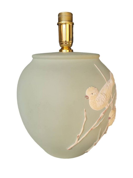 Matte green table lamp with embossed birds – Ceramic, Brass (photo 5 of 5)