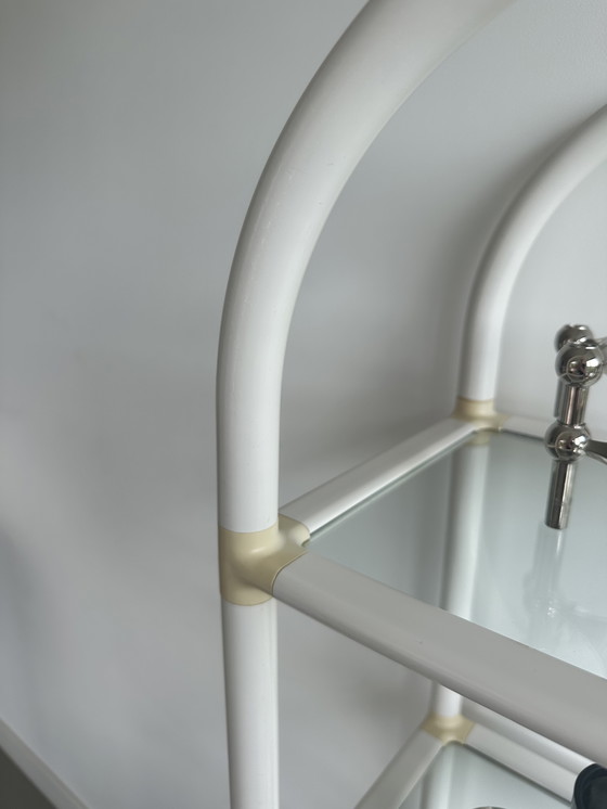 Image 1 of Scaffale vintage retrò Space Age in vetro acrilico bianco crema