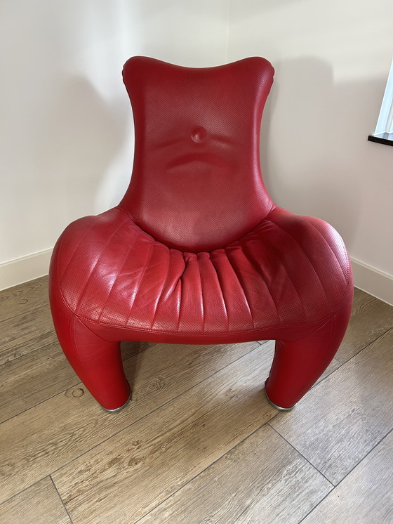 Image 1 of Leolux Balou Armchair Red Leather + Hocker