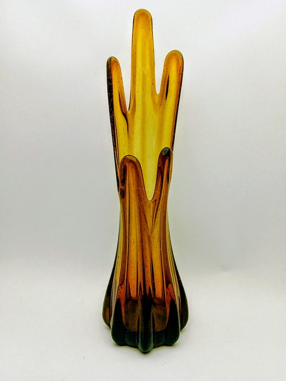 Image 1 of Vintage French Amber Glass Vase