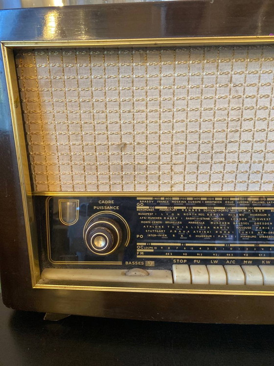 Point Bleu Soprano Tube Radio, Mahogany Lacquered Wood Cabinet, – Decorative Objects, Chrome (photo 3 of 3)