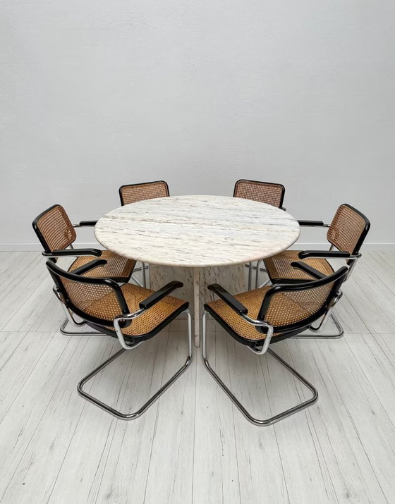 Image 1 of Unieke grote vintage marmeren eettafel 70