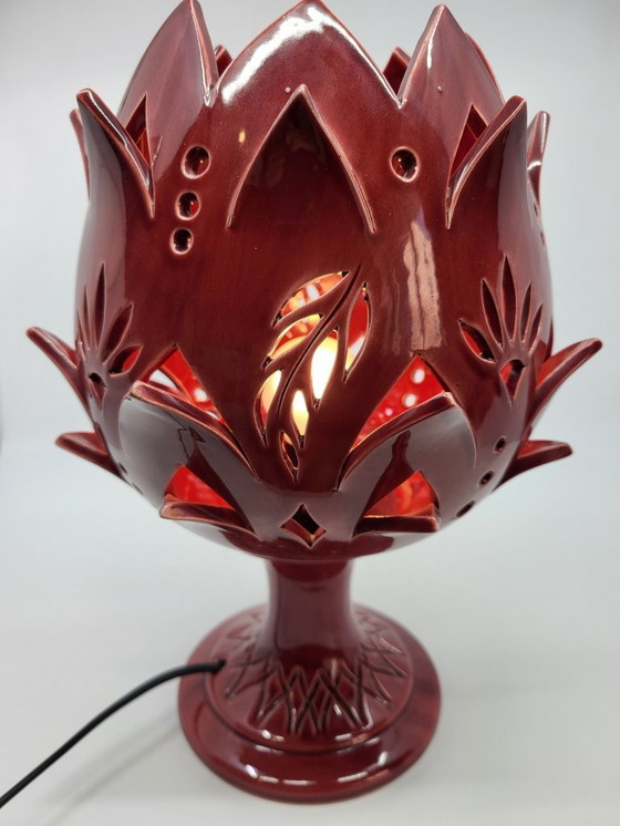 Image 1 of Artichoke Lamp in Bordeaux Ceramic, Modern Design