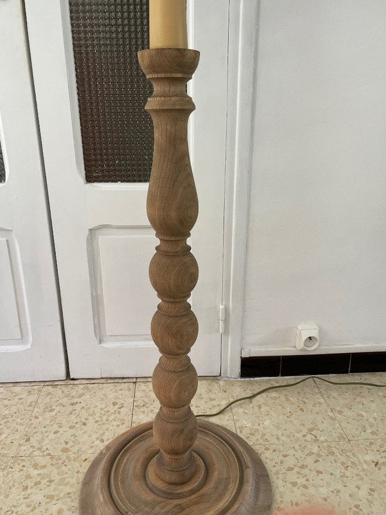 Image 1 of Lampada da terra vintage in legno tornito con paralume in corda, anni '60