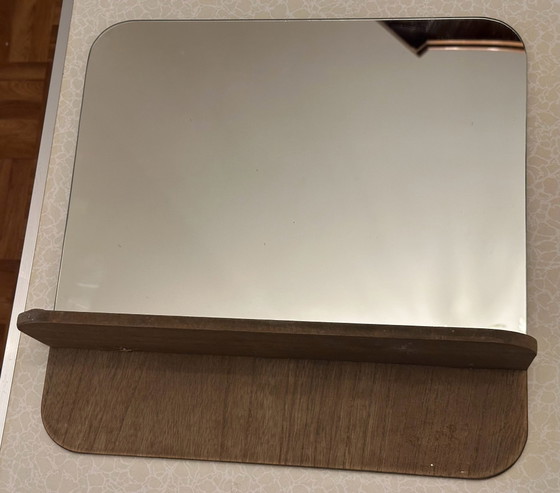 Vintage wall mirror with wooden shelf, 60s, Glass, Silver (photo 6 of 9)