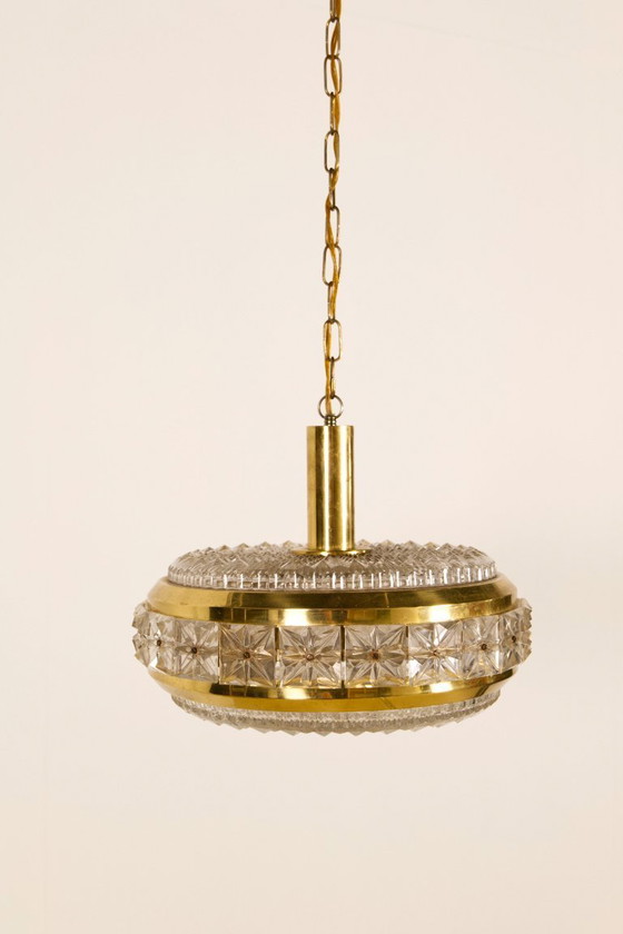 Image 1 of Lampada a sospensione Vitrika 'Prizmpendel' in ottone e vetro pressato