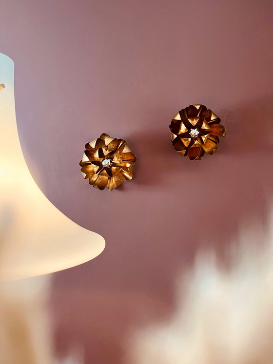 Image 1 of Set of Florentine Hollywood Regency leaf lamps