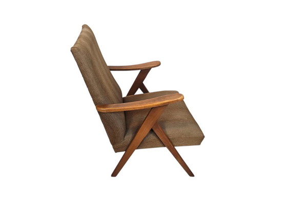 Image 1 of Lounge fauteuil - houten frame - originele gestructureerde bekleding - 60's