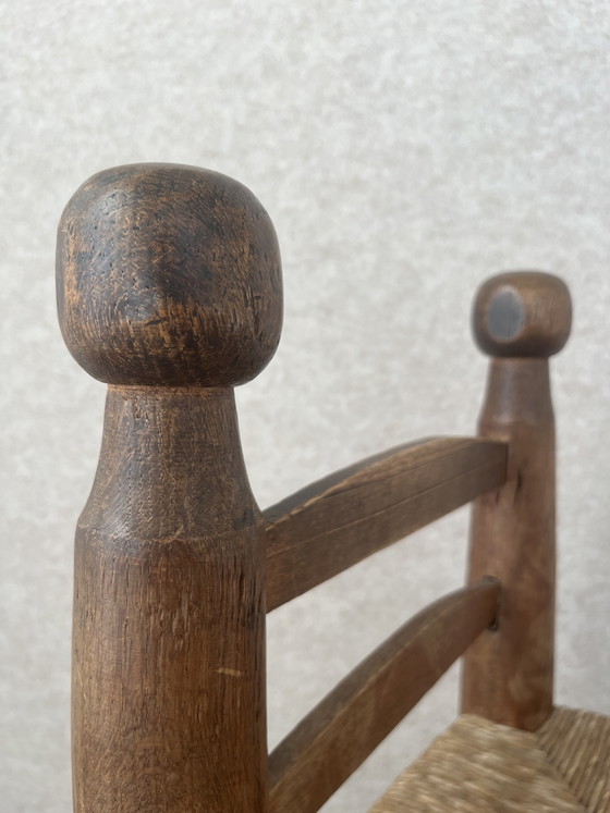 Image 1 of Charles Dudouyt – Brutalist Wabi-Sabi Chair / High Chair – Oak & Reed