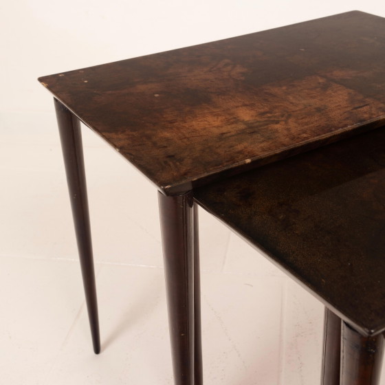 Aldo Tura Mid Century Parchment Nesting Tables Model 764 Tura Milano Italy 1950 – Side tables, Leather (photo 15 of 19)