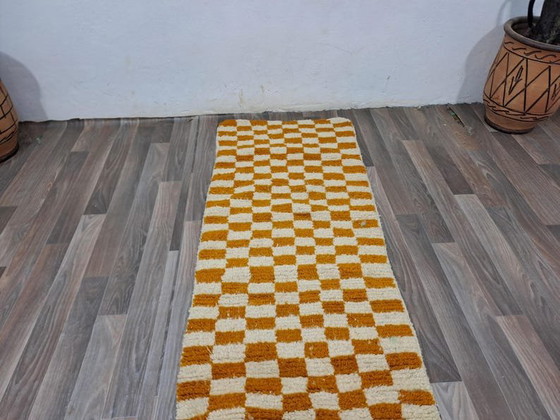 Alfombra de Lana Auténtica Tradicional Hecha a Mano Naranja y Blanca 75/300 Cm – Aime Té, Wool (photo 4 of 6)