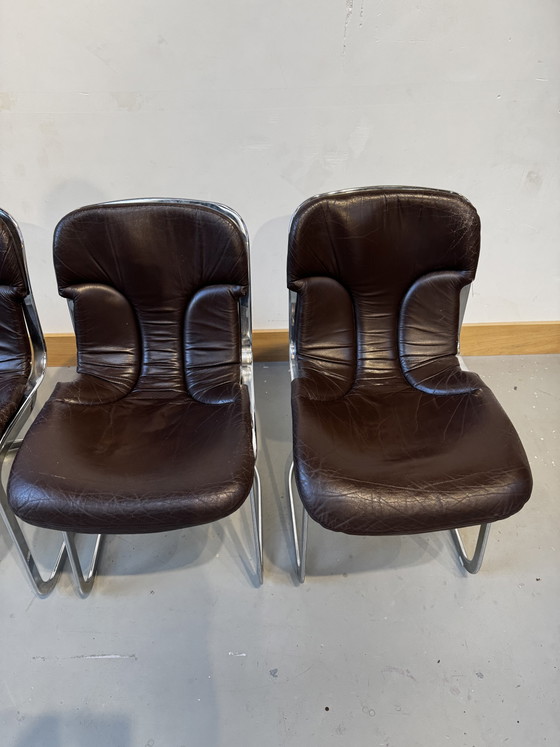 Set of 4 Willy Rizzo Chairs for Cidue – Dining chairs, Leather, Metal (photo 4 of 5)
