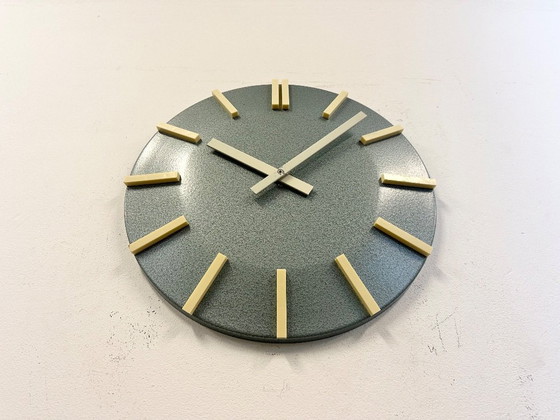 Image 1 of Grey Industrial Office Wall Clock from Pragotron, 1970s