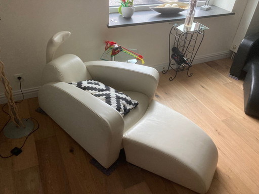 Designer armchair KLER leather with footstool