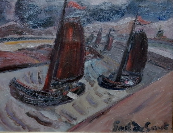 Gustave Franciscus De Smet "Fishing Boats on the River" oil on canvas – Paintings & Drawings (photo 6 of 7)