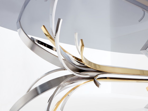 Image 1 of Tavolo da pranzo in acciaio lucidato e ottone Maria Pergay Gerbe 1970