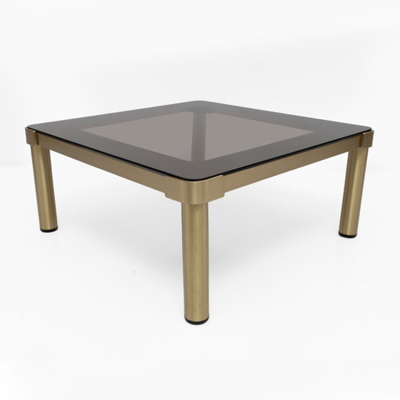 Image 1 of Luciano Frigerio Mid-Century Modern Italiaanse salontafel van messing en glas, jaren 70