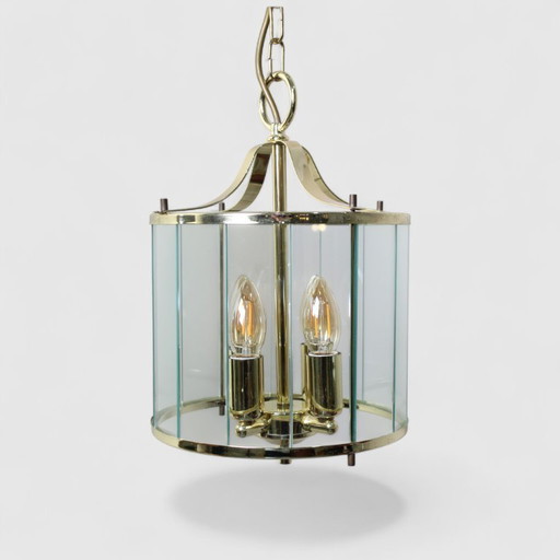 Vintage pendant lamp brass, glass