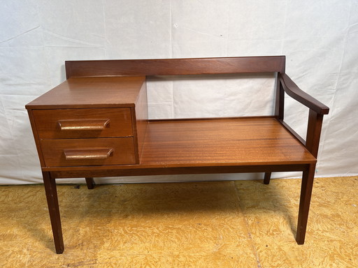 Mid-Century Retro Vintage Teak Telefoonzitje door Chippy Heath - 1960 Brits Ontwerp Icoon | Conversatiebankje | Halcentrumpi