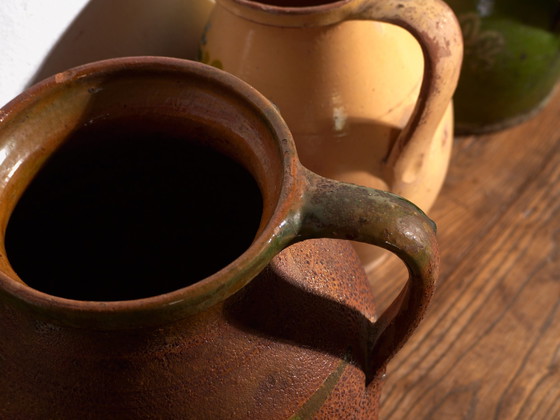 Set of 3 Antique Glazed Ceramic Jugs, Central Europe, circa 1920, Crockery, Brown (photo 8 of 14)