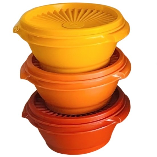 Image 1 of Vintage Tupperware kommen Servalier met Starburst deksel oogstkleuren 1970's