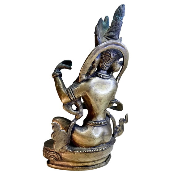 Saraswati tibetana antigua – Principios del siglo XX (aprox. 1920) – Bronce macizo dorado – 20,7 cm / 1,8 kg (photo 6 of 10)