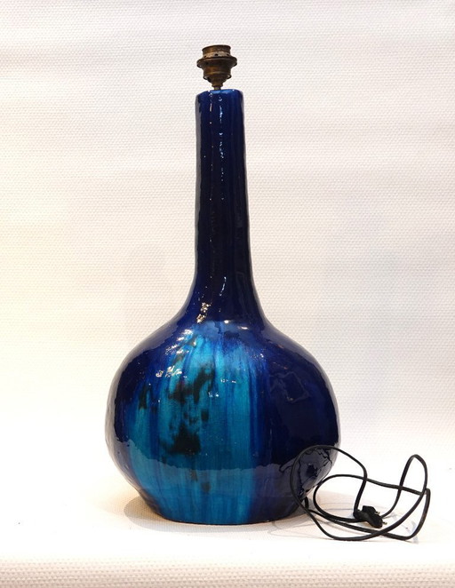 Blue glazed earthenware lamp base XXL