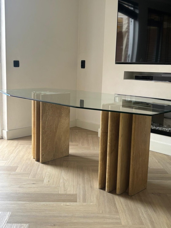 Image 1 of Postmodern travertine dining table – 1970s style