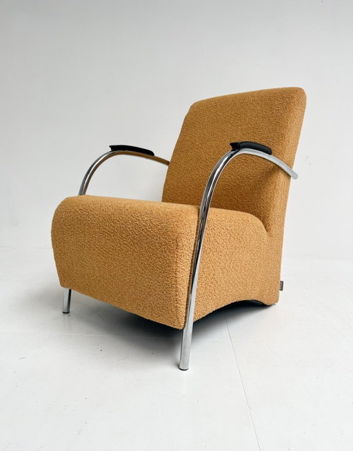 Poltrona Woood Halifax appena rivestita in tessuto teddy