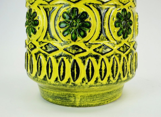 Image 1 of 1960s bay keramik VASE relief flower decor green yellow black model 76 40 WGP