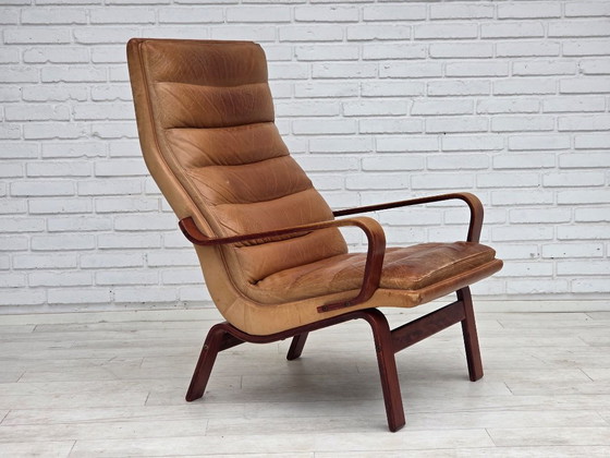 Jaren 70, Scandinavische Hoge Rug Fauteuil, Meubelleer, Gebogen Hout – Canvas (photo 20 of 20)