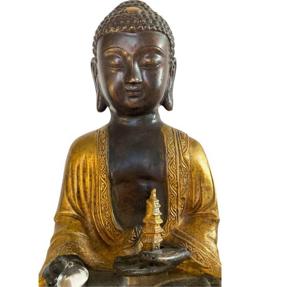 Lote 189 – Buda Amitabha de bronce con estupa original y cristal – Nepal Himalaya – Esculturas, Bronze (photo 9 of 11)
