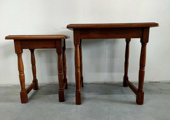 Image 1 of Set di 2 tavolini laterali in rovere, tavolino per piante, tavolino da caffè