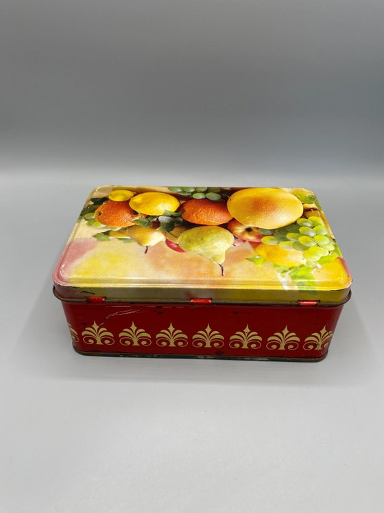 Vintage lithografische blikken doos met stilleven van fruit. – Decoratieve objecten, Iron (photo 3 of 6)