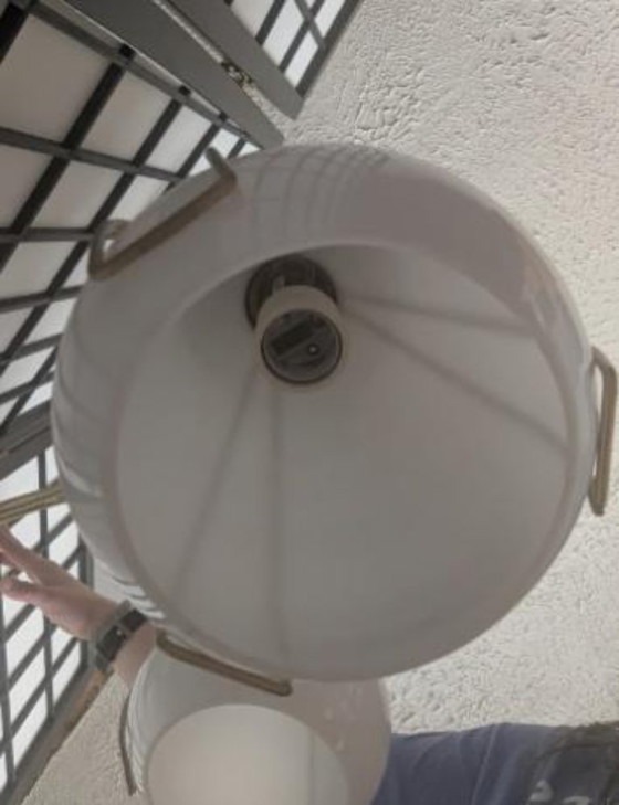 Image 1 of 1960s Mid Century Modern Pendant Chandelier by Moe Light Brass & Glass