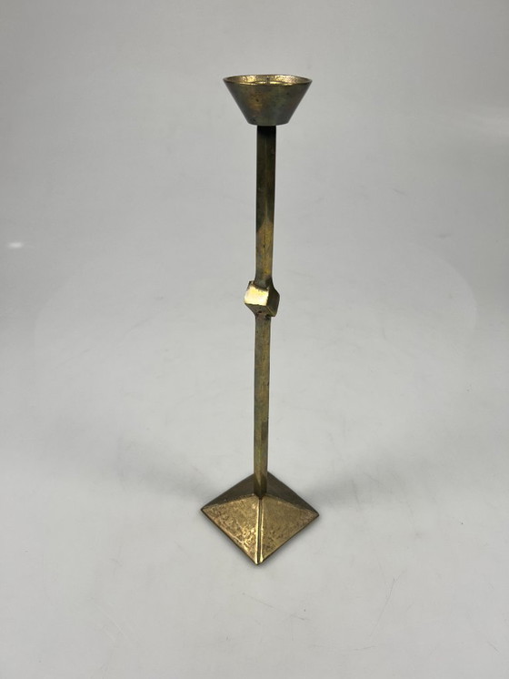 Image 1 of Vintage Zig Zag Candlesticks, Set of Two, Brass, Memphis Style, 1980s