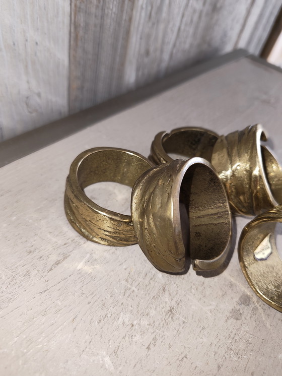Image 1 of Set of 5 vintage Italian brass napkin rings