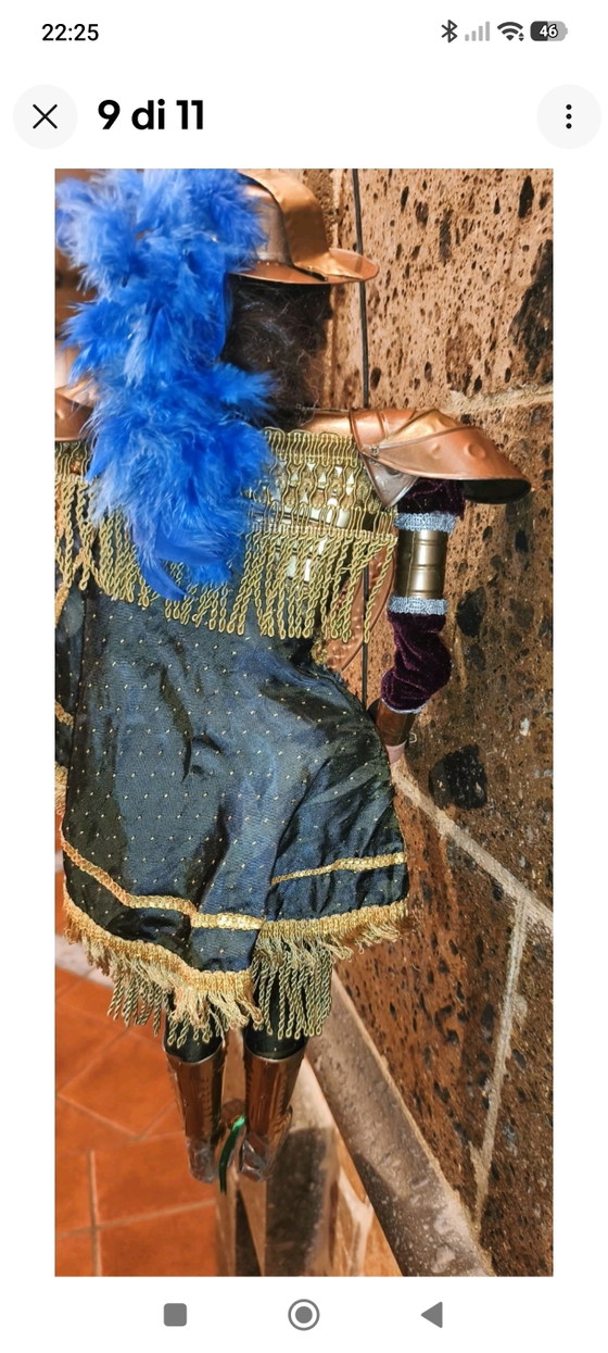 Vintage Puppet Puppet, 60cm, Brass Armor and Clothes – Decorative Objects, Textile, Wood (photo 9 of 11)
