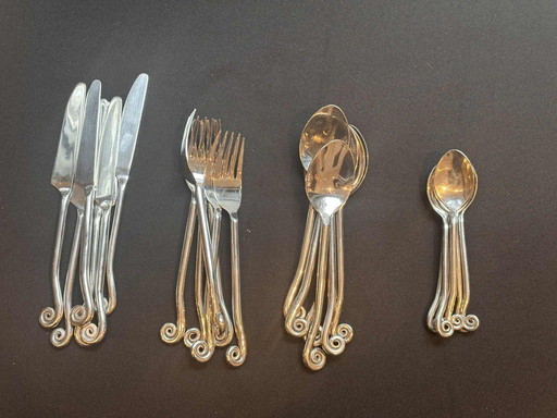Vintage French Swirl Twist Flatware Set - 24 Piece Stainless Steel