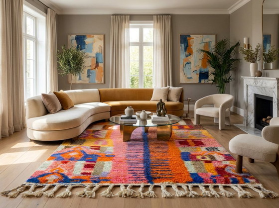 Handmade Boujad Wool Rug: Colorful Moroccan Berber Carpet – Paintings & Drawings (photo 5 of 19)