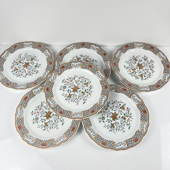 Image 1 of Set aus 6 Gien-Desserttellern, Rouen-Esparsette-Muster, 1990
