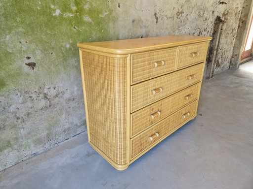 Vintage Rattan and Bamboo Chest of Drawers