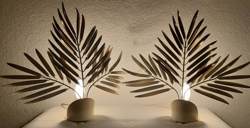 Pair of vintage palm leaf lamps