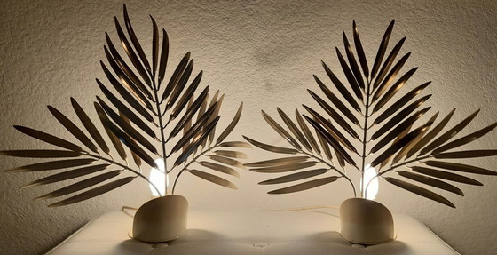 Image 1 of Pair of vintage palm leaf lamps