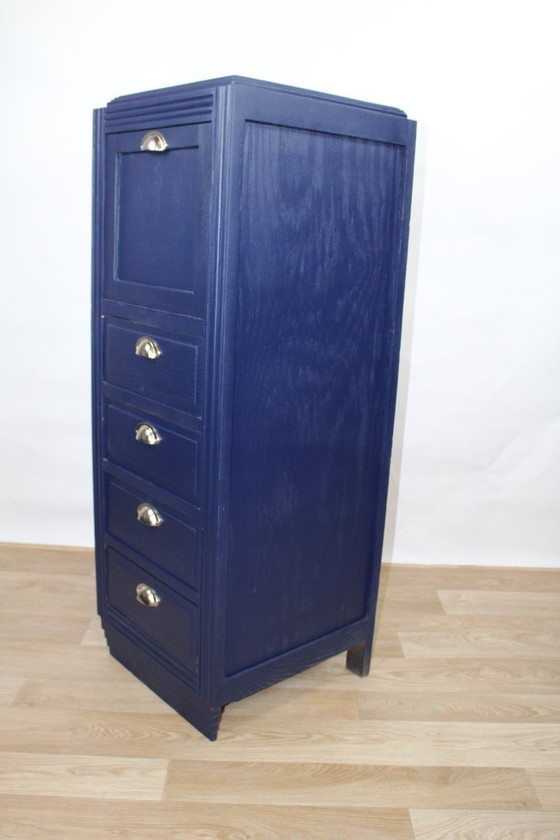 Image 1 of Art Deco middernachtblauwe ladekast, jaren 50 Frankrijk