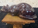 Groot Vintage Keramisch Kattenbeeld met Glazen Ogen – Mint Condition – 37 cm